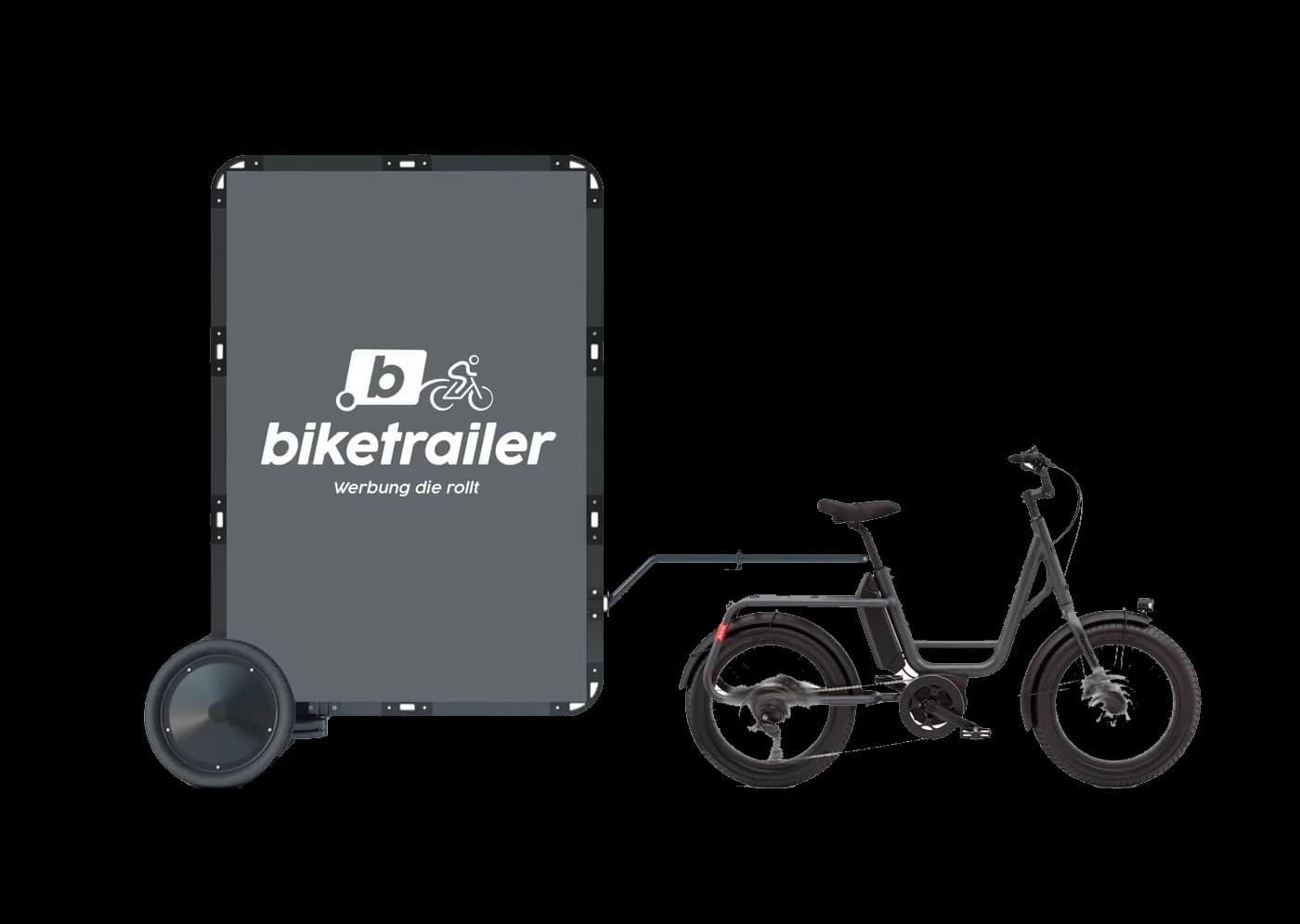 Biketrailer mit Werbeblache, gezogen von einem E-Bike